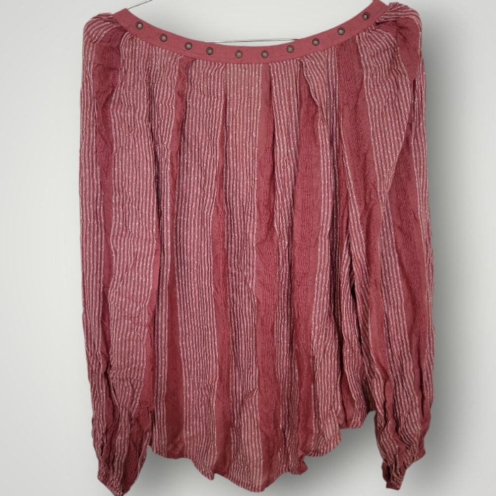 Free People Blouse Small S  Against All Odds Bohemian Coral Grommet Casual Chic - Picture 6 of 11